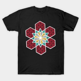 SNOWFLAKE GEOMETRIC STAR DESIGN RED YELLOW GREEN MAROON T-Shirt